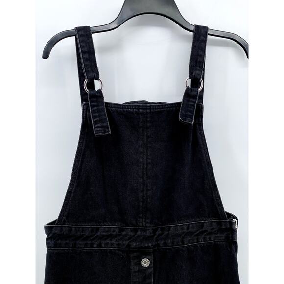 TOPSHOP MOTO Women's Black Denim Button-Up Sleeveless Mini Overall Dress SZ 10 - Picture 3 of 10